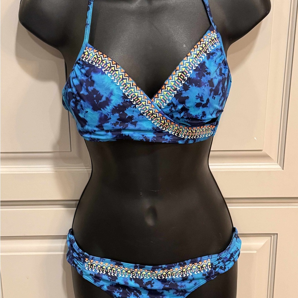 🧁Vs PINK Blue Tie-Dye Wrap Bikini Top and Bottom Set